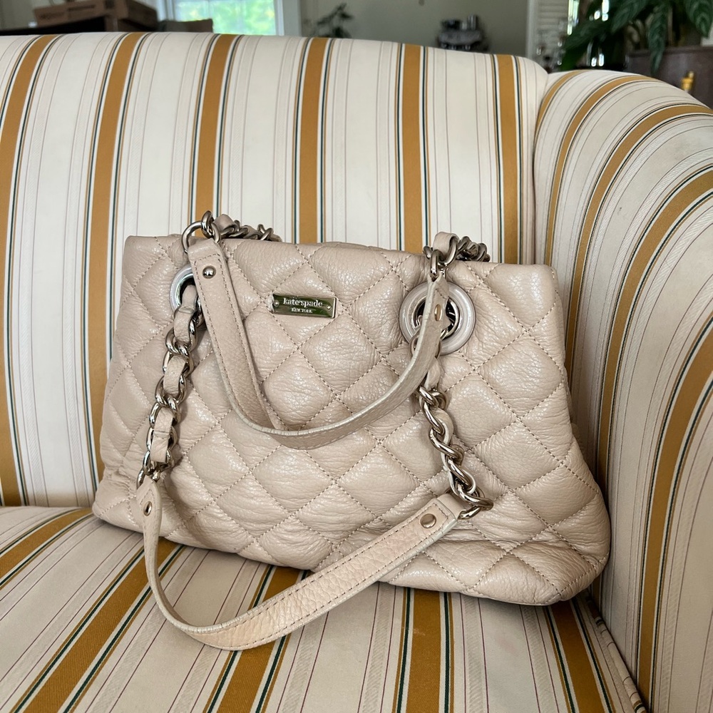 kate spade Quilted Chain-Handle Shoulder Bag in Light Beige